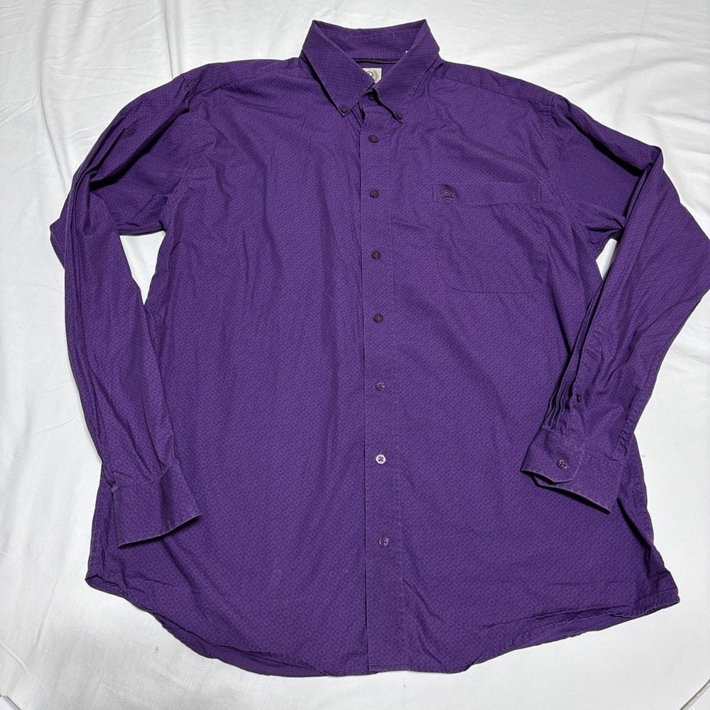Cinch Western Shirt Mens Med Purple Geometric Long Sleeve Rodeo Cowboy Pocket